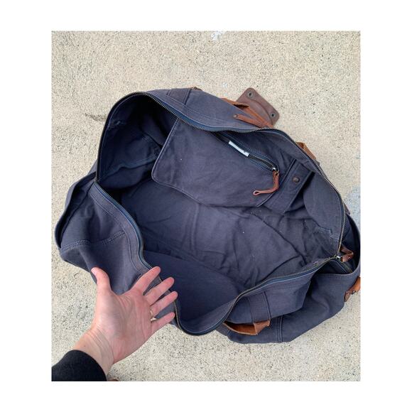 Lucky Brand Collectibles Canvas Leather Duffel Bag Navy canvas and Brown leather - Picture 2 of 5